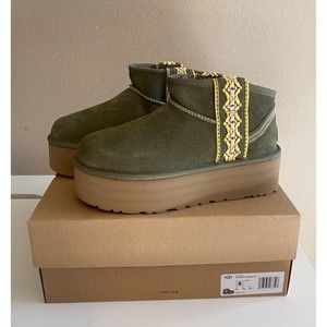UGG Womens Sz 8 Classic Ultra Mini Braid Platform Boots Burnt Olive New In Box
